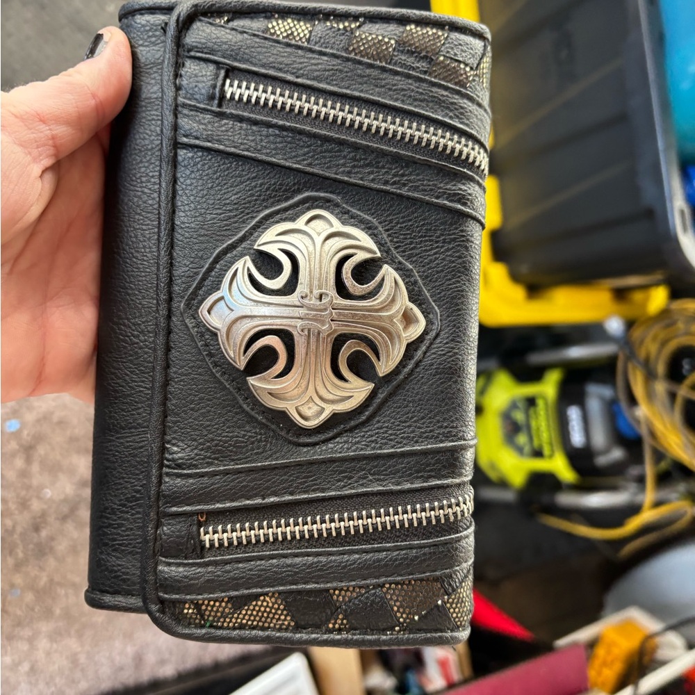 Black Leather Wallet with Silver Accents